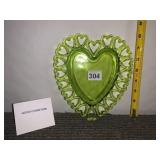 VTG HEART-SHAPED GLASS TRAY, LIME GREEN,