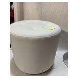 TUFTED OTTOMAN, WHITE FAUX LEATHER, ROUND FORM,