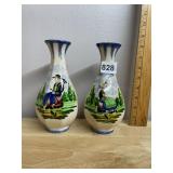 VTG CERAMIC VASES, PR, HAND-PAINTED FIGURES,