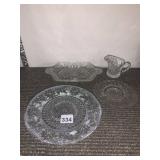 PRESSED GLASS SERVING PIECES, CLEAR GLASS, FLORAL