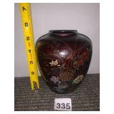 JAPANESE STYLE VASE, DARK BROWN GLAZE,