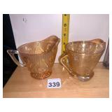 VTG CARNIVAL GLASS CREAMERS, MARIGOLD IRIDESCENT