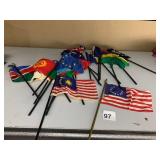 ASSORTED MINIATURE WORLD FLAGS, SYNTHETIC FABRIC,