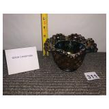 FENTON GLASS BASKET, IRIDESCENT BLACK,