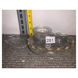 PRESSED GLASS FOOTED BOWL, SCALLOPED RIM, GOLD