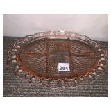 PINK DEPRESSION GLASS SERVING TRAY, OVAL,