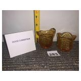 PRESSED GLASS CREAMER AND SUGAR BOWL, AMBER