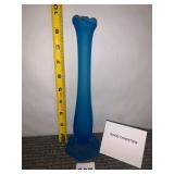 SATIN GLASS VASE, COBALT BLUE, HEXAGONAL BASE,