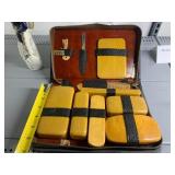HUGHES U.S.A. VTG TRAVEL GROOMING SET, FAUX AMBER