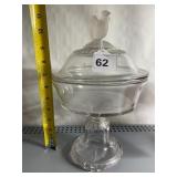CLEAR PRESSED GLASS COMPOTE, PEDESTAL BASE, EAGLE