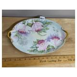 PORCELAIN OVAL SERVING TRAY, HAND-PAINTED ORCHID