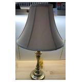 BRASS TABLE LAMP, TRADITIONAL COLUMN FORM, FABRIC