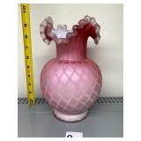 VTG MOTHER OF PEARL ART GLASS VASE, DIAMOND