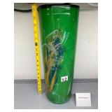 ART GLASS VASE, CYLINDRICAL FORM, GREEN GROUND W/