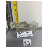 PRESSED GLASS MATCH HOLDER, GOAT AND WAGON FORM,