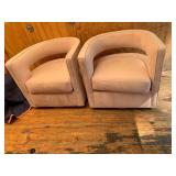 MODERN SWIVEL CLUB CHAIRS, UPHOLSTERED IN BLUSH
