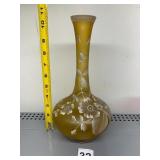 VTG ART GLASS VASE, AMBER SATIN FINISH,