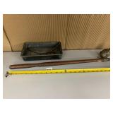 VTG METAL TRAY, BRASS FITTINGS, WOODEN HANDLE,