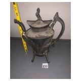 VTG SILVER-TONE METAL COFFEE POT, LION FINIAL,