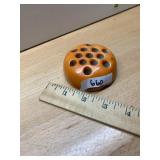 POTTERY FLOWER FROG, ORANGE GLAZE, CIRCULAR FORM