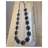 COSTUME NECKLACE, GUNMETAL-TONE, FILIGREE SQUARE