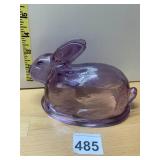 PURPLE GLASS RABBIT FIGURINE, PRESSED GLASS,