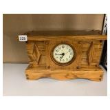 OAK MANTEL CLOCK, DIAMOND INLAY ACCENTS, QUARTZ