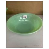 JADEITE GLASS BOWL, RIBBED RIM, VTG KITCHENWARE.