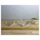 PYREX GLASS PIE PLATE, CLEAR GLASS JUICER, GLASS