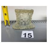 VTG PRESSED GLASS TOP HAT MATCH SAFE, CLEAR