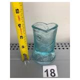 VTG PRESSED GLASS FISH VASE, LIGHT BLUE, SCALED