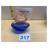 VTG GLASS HEN ON NEST, PINK, AND BLUE GLASS BOWL,