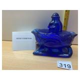 LE SMITH GLASS SANTA SLEIGH COVERED DISH, COBALT