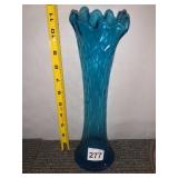 BLUE ART GLASS VASE, DIAMOND QUILTED PATTERN,