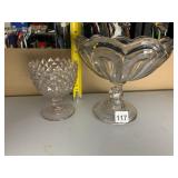 PRESSED GLASS COMPOTE AND DIAMOND PATTERN BOWL,