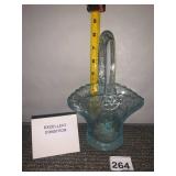 VTG PRESSED GLASS BASKET, LIGHT BLUE, FLORAL