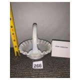 FENTON GLASS BASKET, OPALESCENT HOBNAIL, RUFFLED