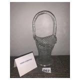 CLEAR PRESSED GLASS BASKET, DIAMOND PATTERN,