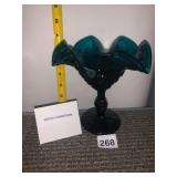 LE SMITH GLASS COMPOTE, TEAL BLUE, HOBNAIL