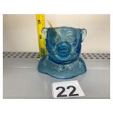 VTG BLUE GLASS BEAR FIGURINE, TOOTHPICK HOLDER