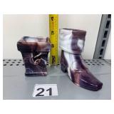 VTG SLAG GLASS BOOT FIGURINE AND MATCHING SQUARE