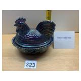 VTG CARNIVAL GLASS HEN ON NEST, IRIDESCENT