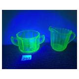 VTG GREEN DEPRESSION GLASS CREAMER AND SUGAR