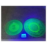 VTG URANIUM GLASS PLATES, PRESSED GLASS,
