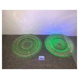 VTG URANIUM GLASS PLATES, PRESSED GLASS,