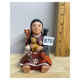 PERUVIAN POTTERY FIGURINE, HAND-PAINTED WOMAN W/