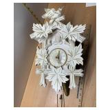 HECO CUCKOO CLOCK, WHITE FINISH W/ GOLD ACCENTS,