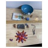 ASSORTED DECORATIVE ITEMS, ENAMEL BOWL, SUN WALL