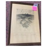 OTTO KUHLER ETCHING, LANDSCAPE SCENE, FRAMED.