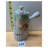 PORCELAIN TEAPOT, SIDE-HANDLE, FLORAL PATTERN,